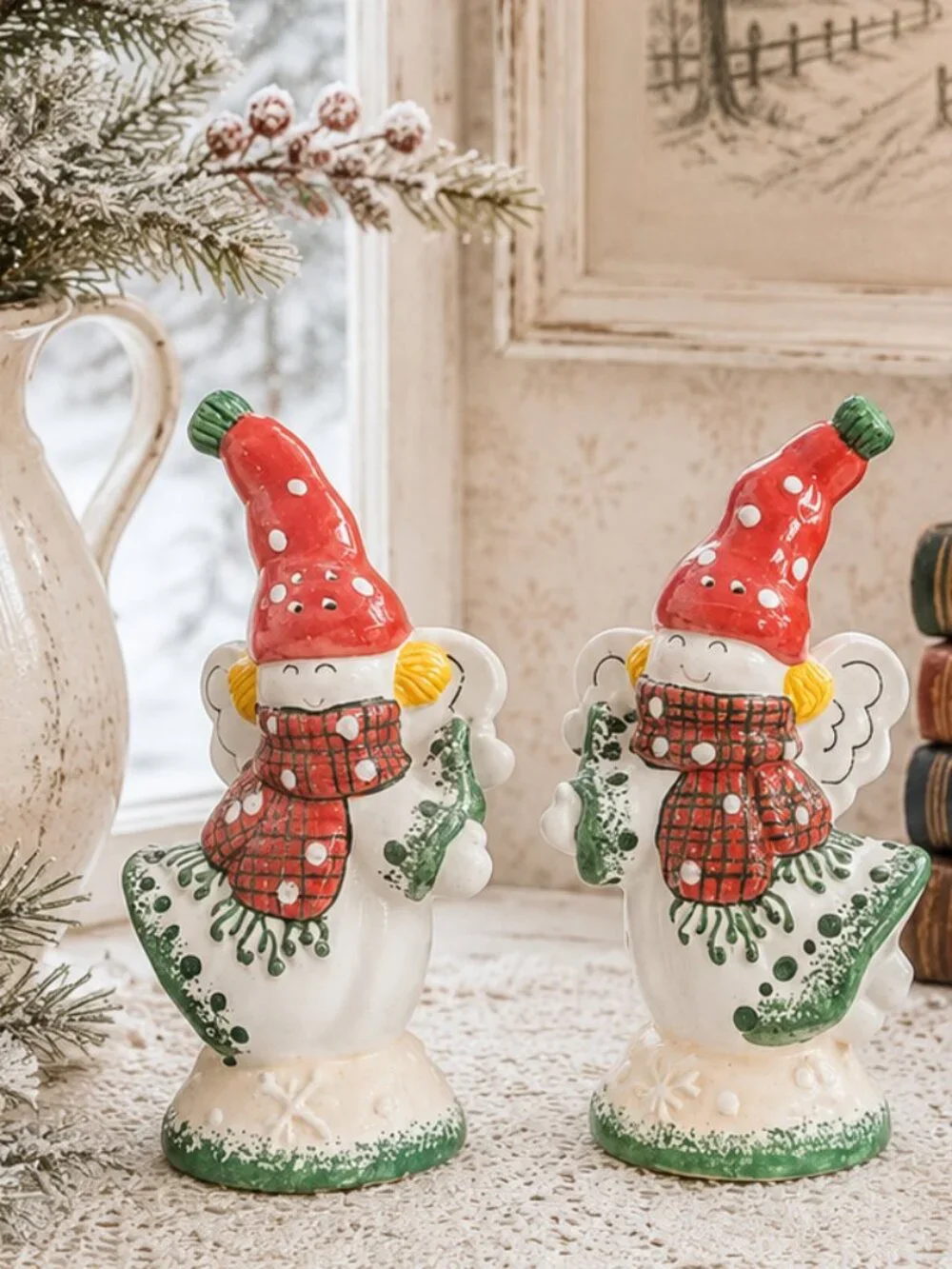 Rare Charming Vintage Snow Angels Ceramic Salt and Pepper Shakers Set